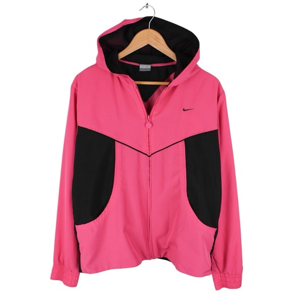 Nike Jackets & Blazers - Vintage Nike Windbreaker Track Jacket Hooded Colorblock Pink Black Women's XL